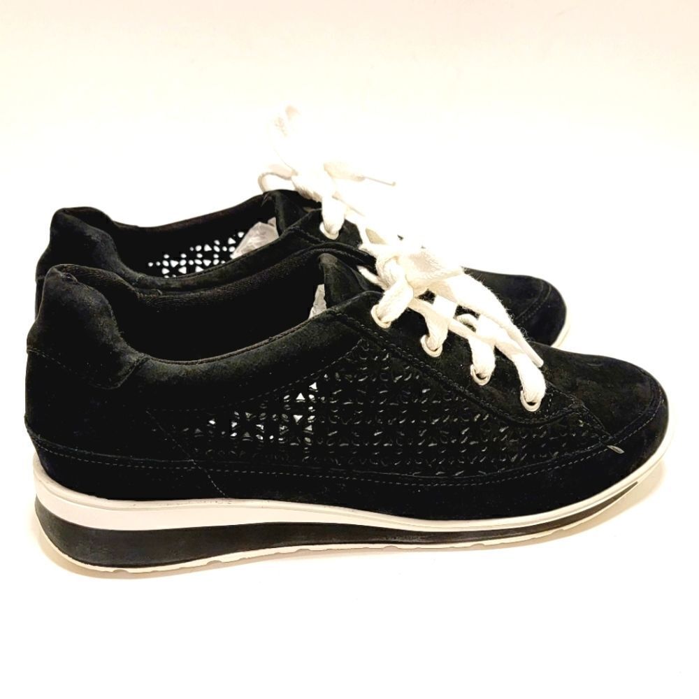 Walking Cradles Black White Suede Destin Lace Up Comfort Sneaker Size 7.5